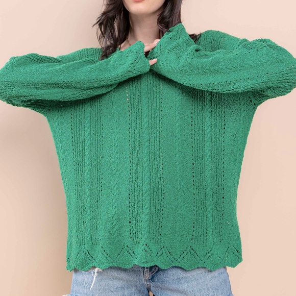 80 Eyelet V Neck Knitting Sweater - Picture 2 of 5